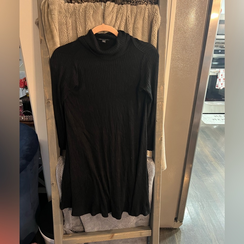 3/4 sleeve turtleneck sweater dress